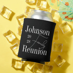Modern Personalised Family Reunion Black and White Can Cooler