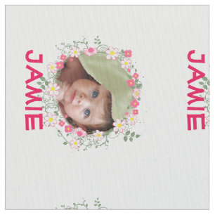 Modern Personalised Floral Garland Your Photo Fabric