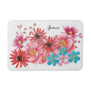 Modern Personalised Folksy Wildflower Bloom Bath Mat