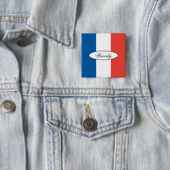 Modern Personalised French Flag Custom Name 15 Cm Square Badge (In Situ)