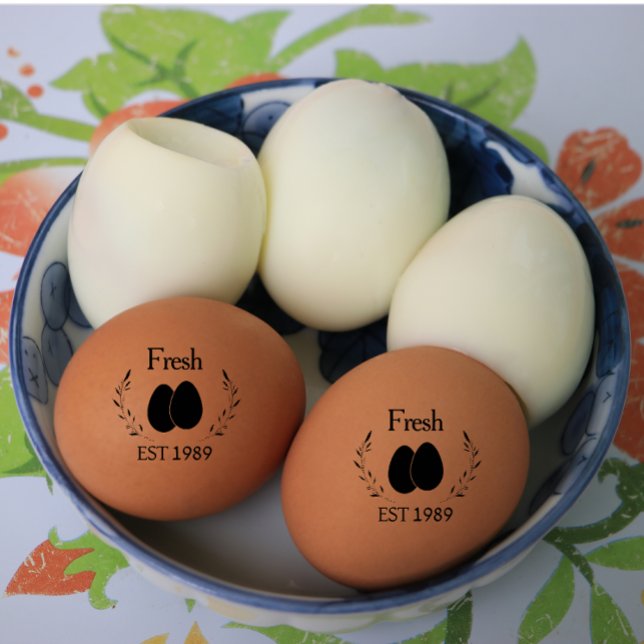 Modern Personalised Fresh Eggs With Date Black  Rubber Stamp (modern personalized fresh eggs rubber stamp)