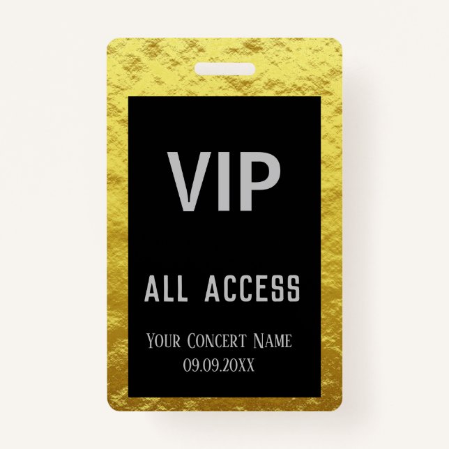 Modern Personalised Gold Black VIP Access Badge ID Badge (Front)