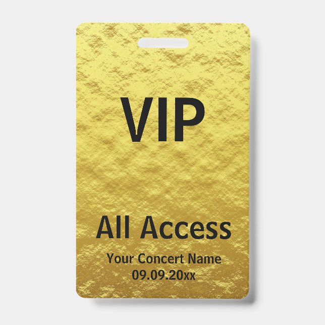 Modern Personalised Gold Black VIP All Access ID Badge (Front)