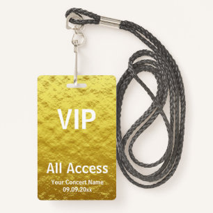 Modern Personalised Gold VIP All Access Concert ID Badge