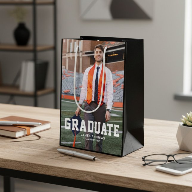 Modern Personalised Grad Photo Graduation Medium Gift Bag (Creator Uploaded)