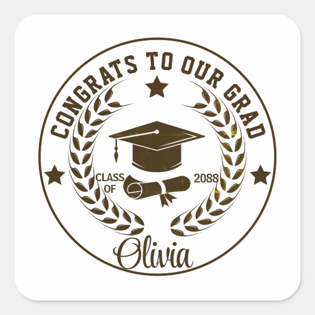 Modern Personalised Graduate Name Black Square Sticker (Front)