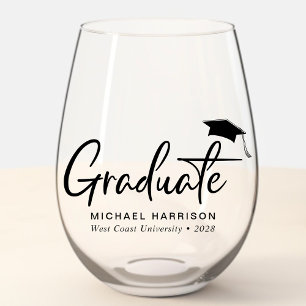 Modern Personalised Graduation Stemless Wine Glass