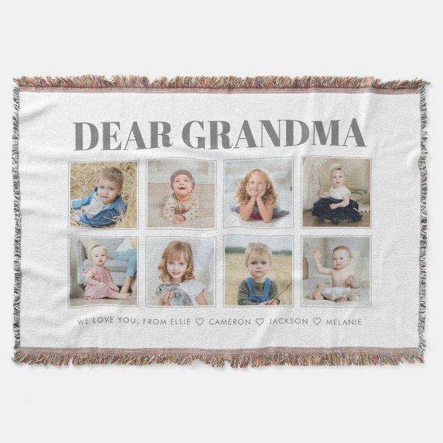 Modern Personalised Grandma We Love You 8-Photos Throw Blanket (Front)