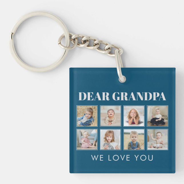 Modern Personalised Grandpa We Love You 8-Photos Key Ring (Front)