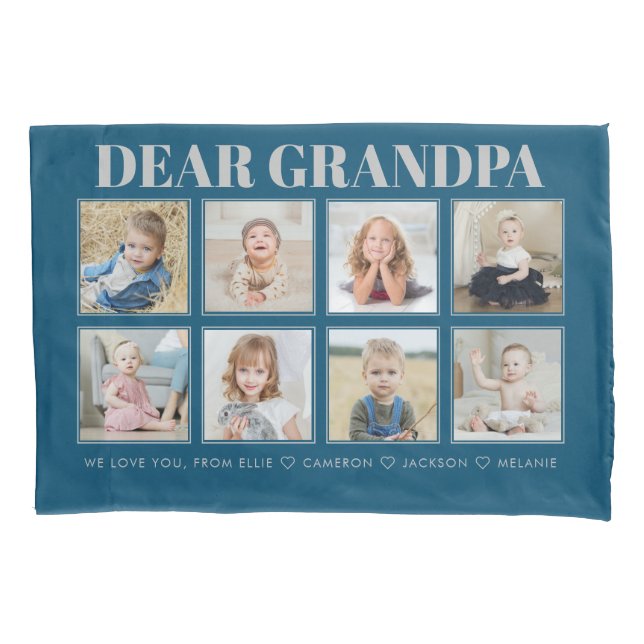 Modern Personalised Grandpa We Love You 8-Photos Pillowcase (Front)