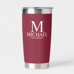 Modern Personalised Groomsman Insulated Tumbler<br><div class="desc">Modern Personalised Groomsman Gifts
featuring personalised monogram,  groomsman's name and title in white classic serif font style on burgundy red background.

Also perfect for Best Man,  Father of the Bride and more.</div>