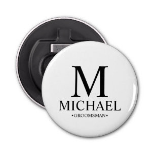 Modern Personalised Groomsman Name and Monogram Bottle Opener