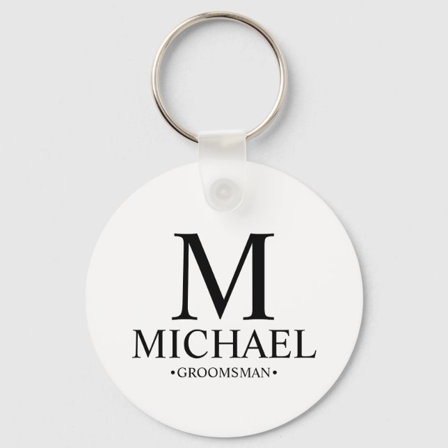 Modern Personalised Groomsman Name and Monogram Key Ring (Front)