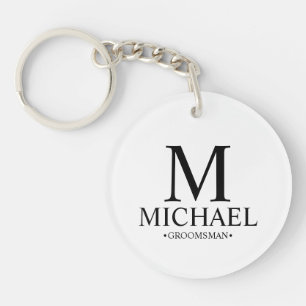 Modern Personalised Groomsman Name and Monogram Key Ring