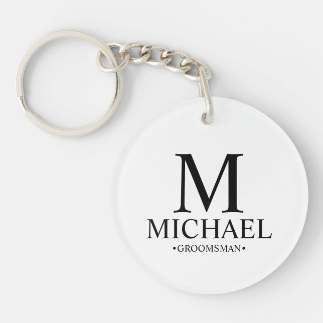 Modern Personalised Groomsman Name and Monogram Key Ring (Front)