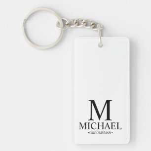 Modern Personalised Groomsman Name and Monogram Key Ring