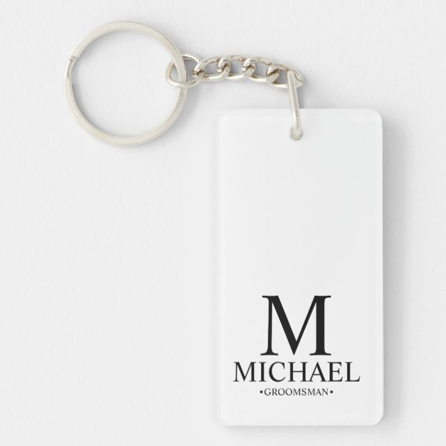Modern Personalised Groomsman Name and Monogram Key Ring (Front)