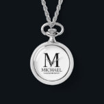 Modern Personalised Groomsman Name and Monogram Watch<br><div class="desc">Modern Black and White Personalised Groomsman Gifts
featuring personalised monogram,  groomsman's name and title in black classic serif font style on white background.

Also perfect for Best Man,  Father of the Bride and more.</div>