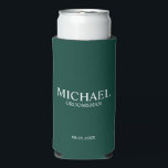 Modern Personalised Groomsman Seltzer Can Cooler<br><div class="desc">Modern Personalised Groomsman Gifts
featuring personalised groomsman's name,  title and wedding date in white classic serif font style on emerald green background.

Also perfect for Best Man,  Father of the Bride and more.</div>