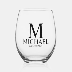 Modern Personalised Groomsman Stemless Wine Glass