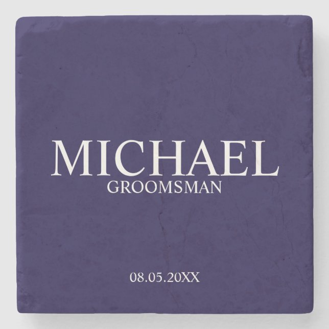 Modern Personalised Groomsman Stone Coaster (Front)