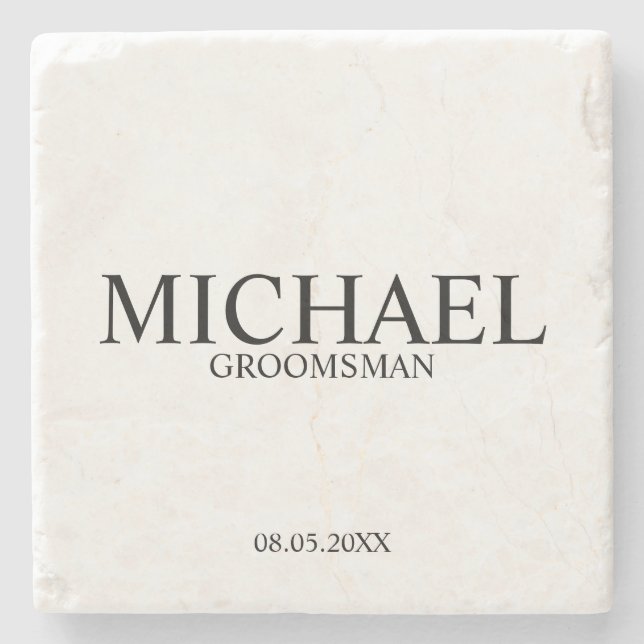 Modern Personalised Groomsman Stone Coaster (Front)