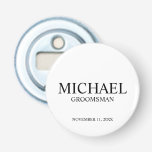 Modern Personalised Groomsman's Name and Monogram Bottle Opener<br><div class="desc">Modern Personalised Groomsman Gifts
featuring personalised groomsman's name,  title and wedding date in black classic serif font style on white background.

Also perfect for Best Man,  Father of the Bride and more.</div>