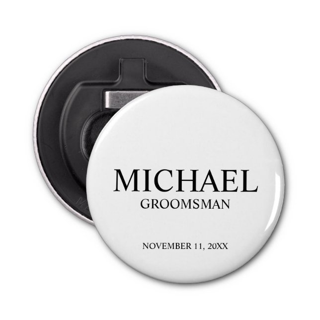 Modern Personalised Groomsman's Name and Monogram Bottle Opener (Front)