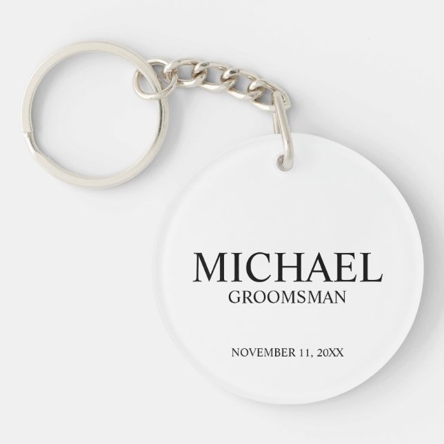 Modern Personalised Groomsman's Name and Monogram Key Ring (Front)