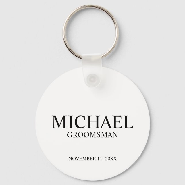 Modern Personalised Groomsman's Name and Monogram Key Ring (Front)