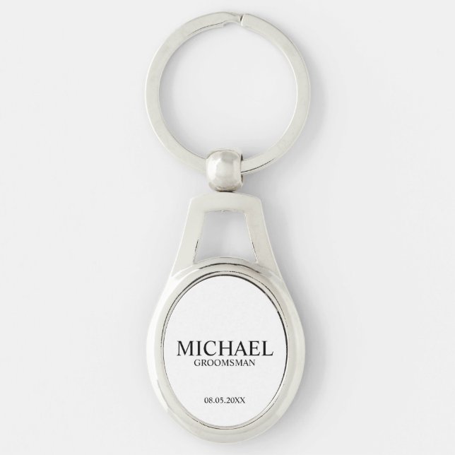 Modern Personalised Groomsman's Name and Monogram Key Ring (Front)
