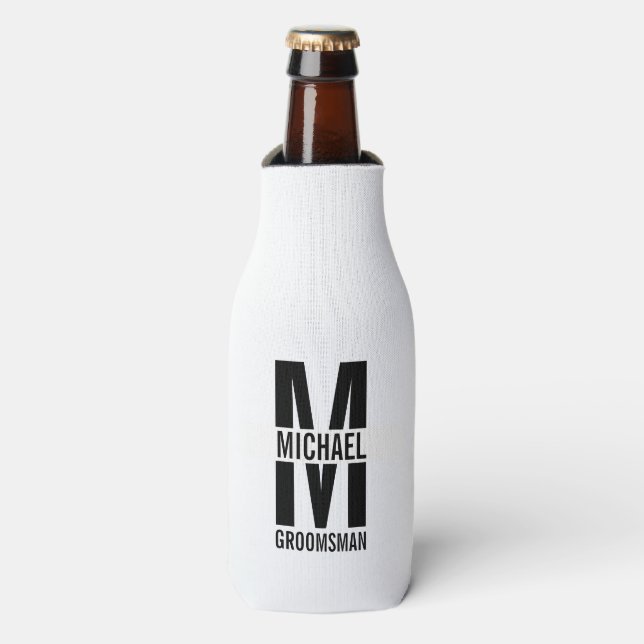 Modern Personalised Groomsmen Monogram and Name Bottle Cooler (Bottle Front)