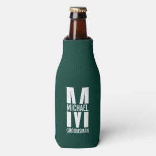 Modern Personalised Groomsmen Monogram and Name Bottle Cooler