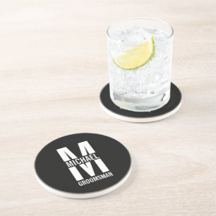 Modern Personalised Groomsmen Monogram and Name Coaster