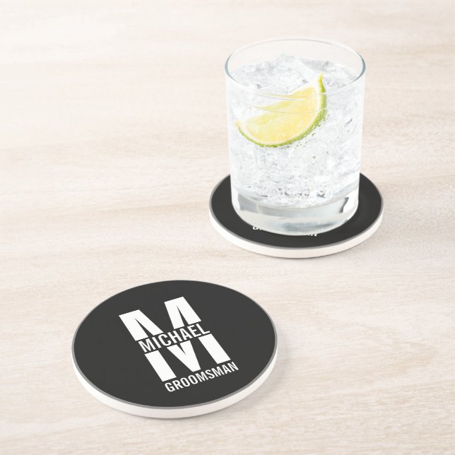 Modern Personalised Groomsmen Monogram and Name Coaster (Side)