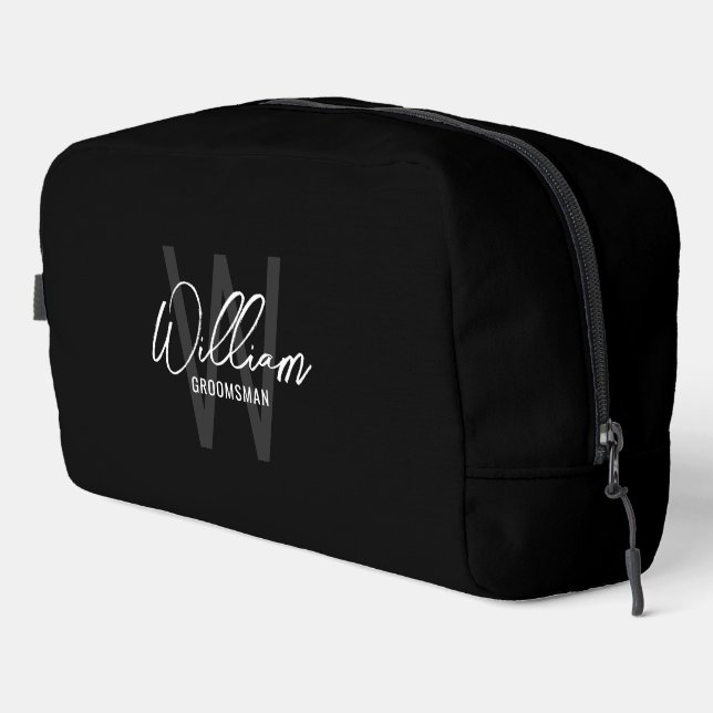 Modern Personalised Groomsmen Monogram and Name Dopp Kit (Right Corner)