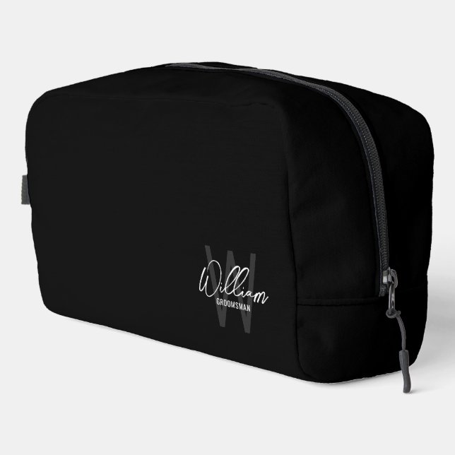 Modern Personalised Groomsmen Monogram and Name Dopp Kit (Right Corner)