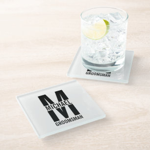 Modern Personalised Groomsmen Monogram and Name Glass Coaster