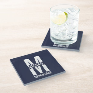 Modern Personalised Groomsmen Monogram and Name Glass Coaster