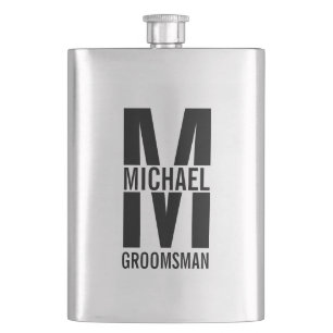 Modern Personalised Groomsmen Monogram and Name Hip Flask