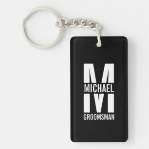 Modern Personalised Groomsmen Monogram and Name Key Ring