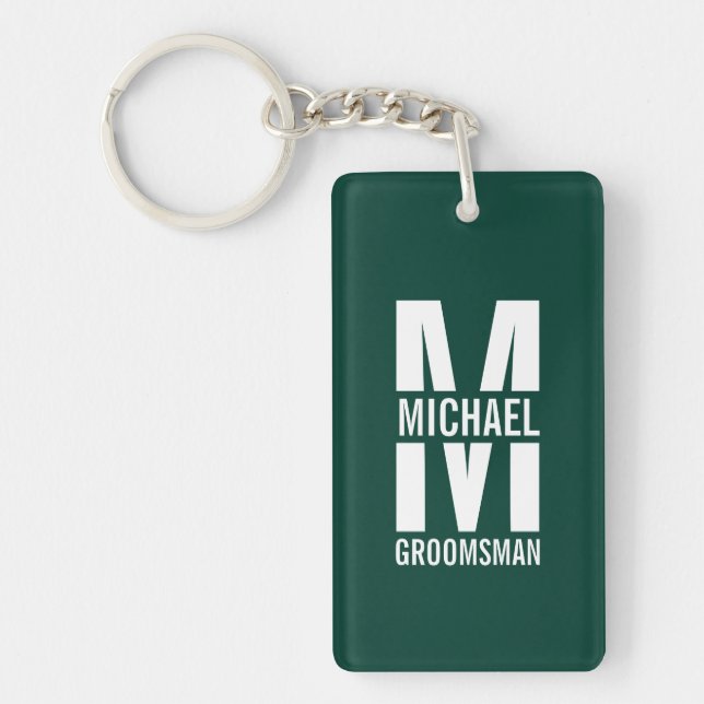 Modern Personalised Groomsmen Monogram and Name Key Ring (Front)