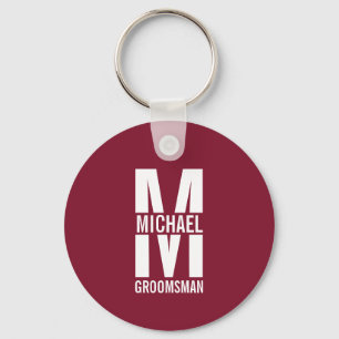 Modern Personalised Groomsmen Monogram and Name Key Ring