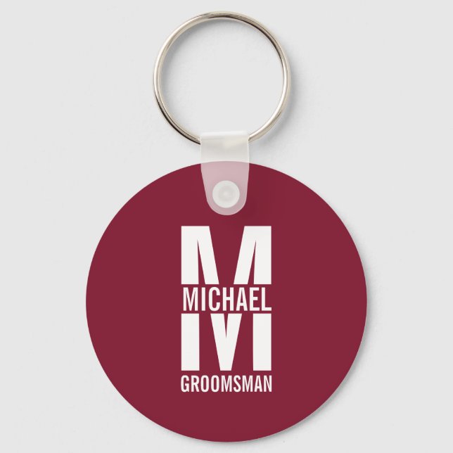 Modern Personalised Groomsmen Monogram and Name Key Ring (Front)