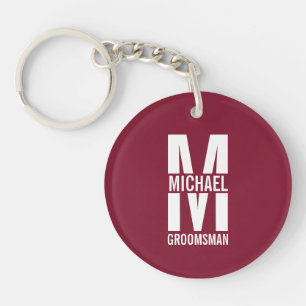 Modern Personalised Groomsmen Monogram and Name Key Ring