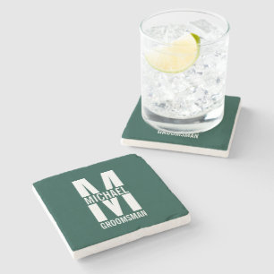 Modern Personalised Groomsmen Monogram and Name Stone Coaster