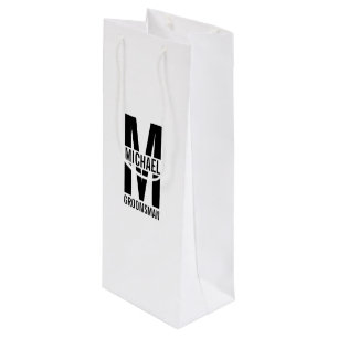 Modern Personalised Groomsmen Monogram and Name Wine Gift Bag
