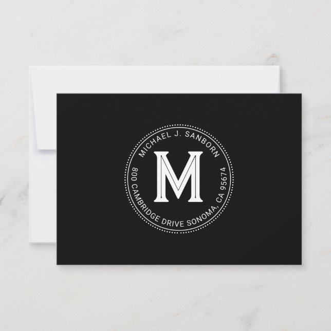 Modern Personalised Guy's Monogram Black White Thank You Card (Front)