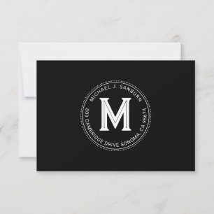 Modern Personalised Guy's Monogram Black White Thank You Card