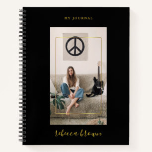 Modern  Personalised Handwritten Black Gold Frame Notebook